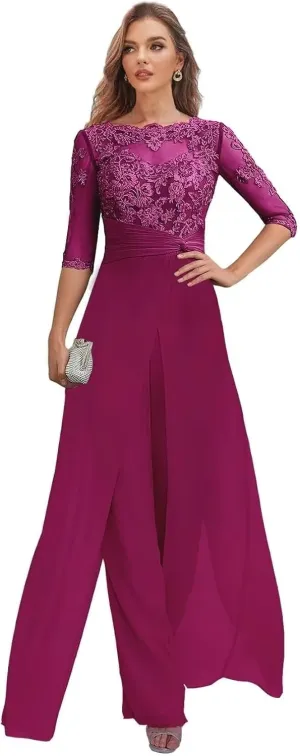 Mother of The Bride Pant Suits for Women Dressy Chiffon Jumpsuit Formal Outfit Wedding Guest Dresses