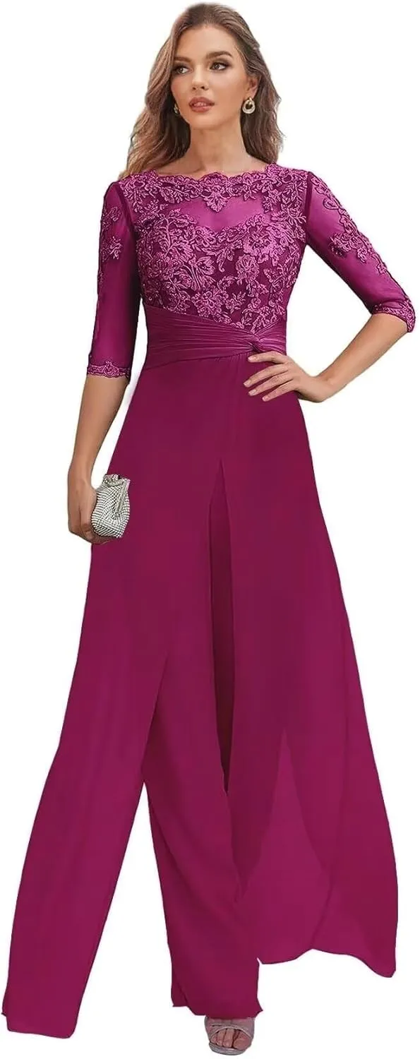 Mother of The Bride Pant Suits for Women Dressy Chiffon Jumpsuit Formal Outfit Wedding Guest Dresses