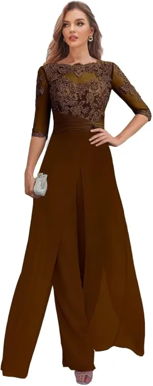 Mother of The Bride Pant Suits for Women Dressy Chiffon Jumpsuit Formal Outfit Wedding Guest Dresses