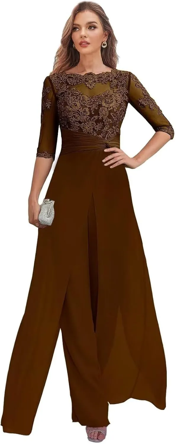 Mother of The Bride Pant Suits for Women Dressy Chiffon Jumpsuit Formal Outfit Wedding Guest Dresses