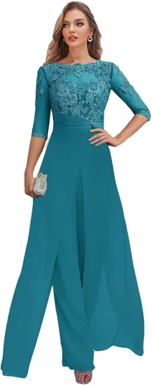 Mother of The Bride Pant Suits for Women Dressy Chiffon Jumpsuit Formal Outfit Wedding Guest Dresses
