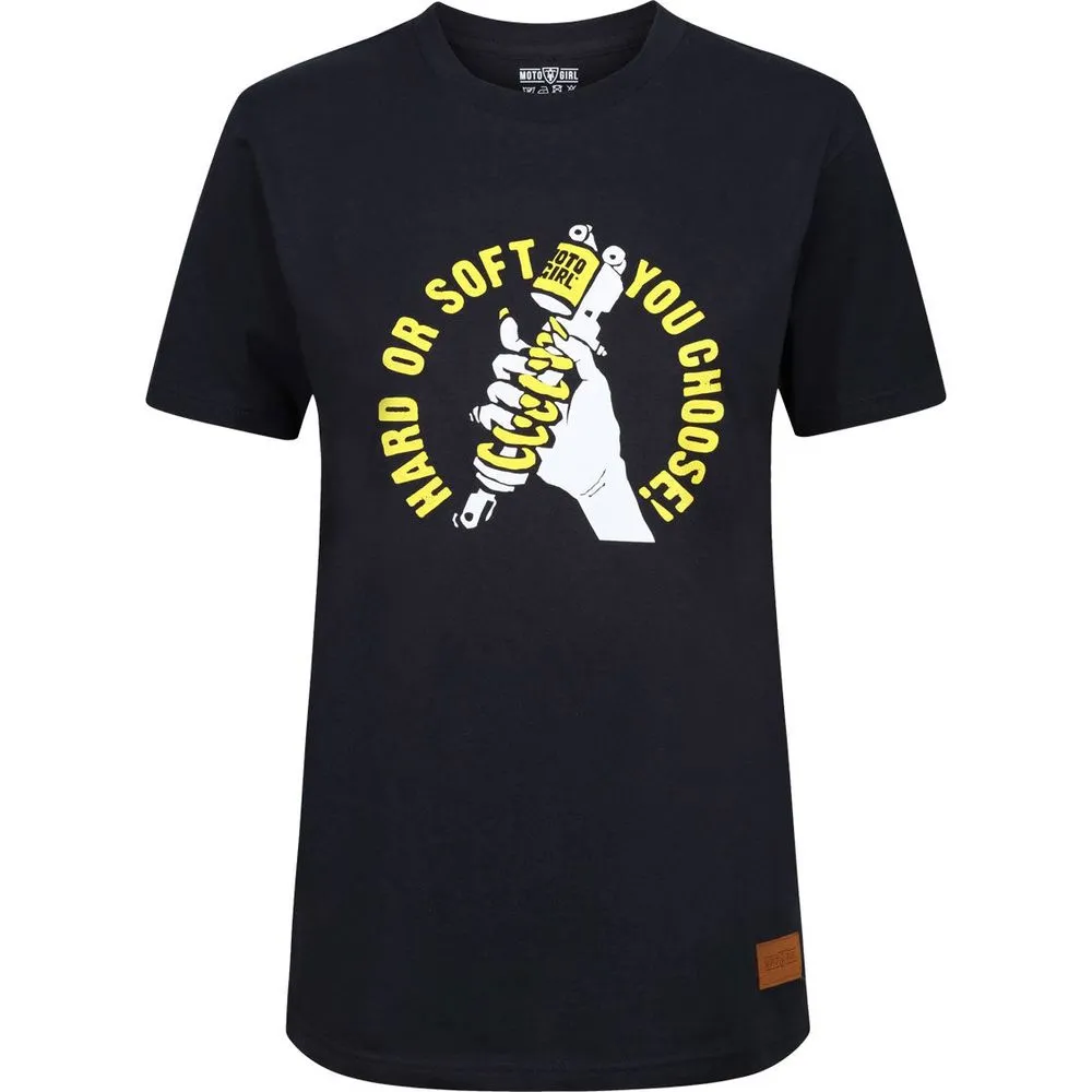 MotoGirl Hard Or Soft You Choose Ladies T-Shirt Navy