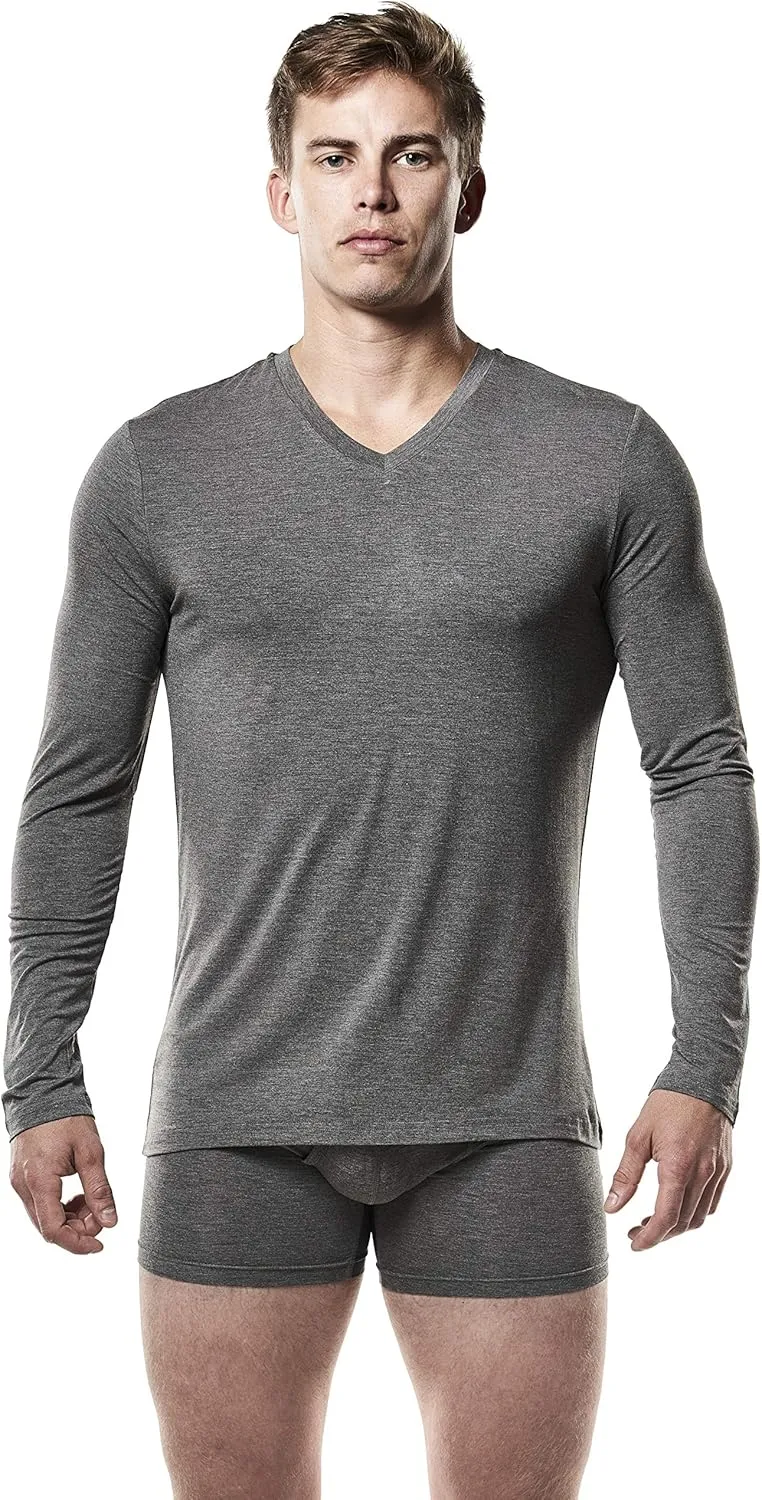 Mr. Davis Men's Long Sleeve Bamboo Viscose Base Layer Undershirt - with Stretch Fabric for a 3 Pack