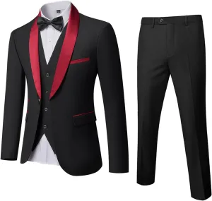 MrSure Mens 3 Piece Slim Fit Suit, One Button Shawl Lapel Tuxedo, Premium Dinner Jacket Vest Pants & Tie Set