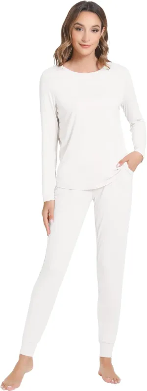 NACHILA Women's Pajamas-Viscose Made from Bamboo, Long Sleeve Pajama Set Soft Jogger Pants Pjs with Pocket Comfy Sleepwear