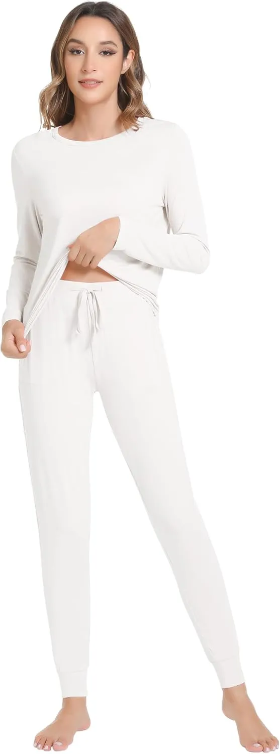 NACHILA Women's Pajamas-Viscose Made from Bamboo, Long Sleeve Pajama Set Soft Jogger Pants Pjs with Pocket Comfy Sleepwear