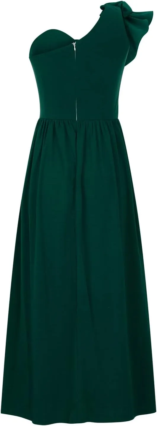 NaRHbrg Women One Shoulder Maxi Dress Elegant Ruffle Formal Evening Dress High Slit Long Party Gown Sleeveless Summer Dresses