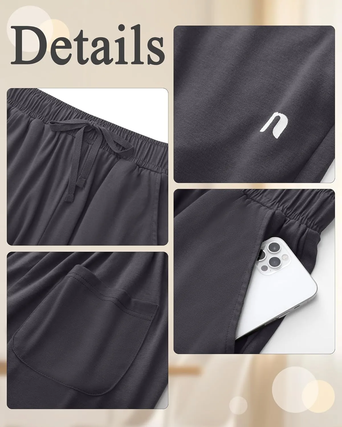Neer 3 Pack Women's Plus Size Capris, Cotton Wide Leg Pants Casual Drawstring Capri Sweatpants Drawstring Pants with Pockets