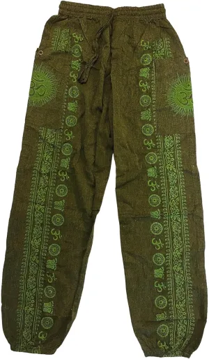 Nepsera Collection Women Cotton Harem Pants, Yoga High Waist Bohemian Boho Baggy Pants, Hippie Joggers with Pockets Green