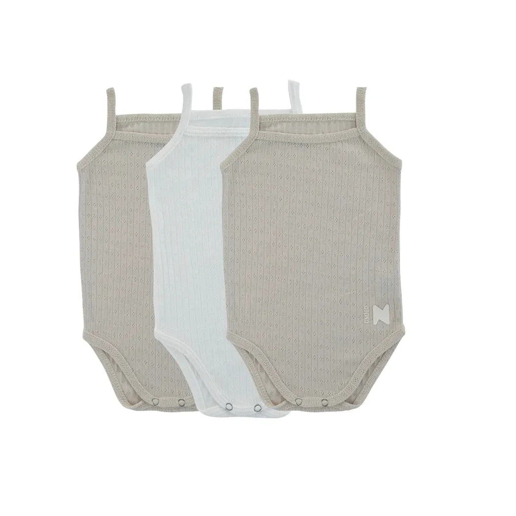 Noggi Natural & White Pointelle Three Pack Baby Boy Undershirts- FINAL SALE