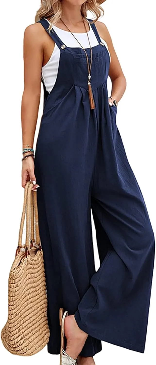 Overalls for Women Wide Leg Casual Cotton Linen Baggy Loose Maternity Summer Beach Jumpsuits Romper