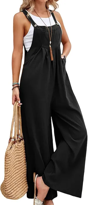 Overalls for Women Wide Leg Casual Cotton Linen Baggy Loose Maternity Summer Beach Jumpsuits Romper
