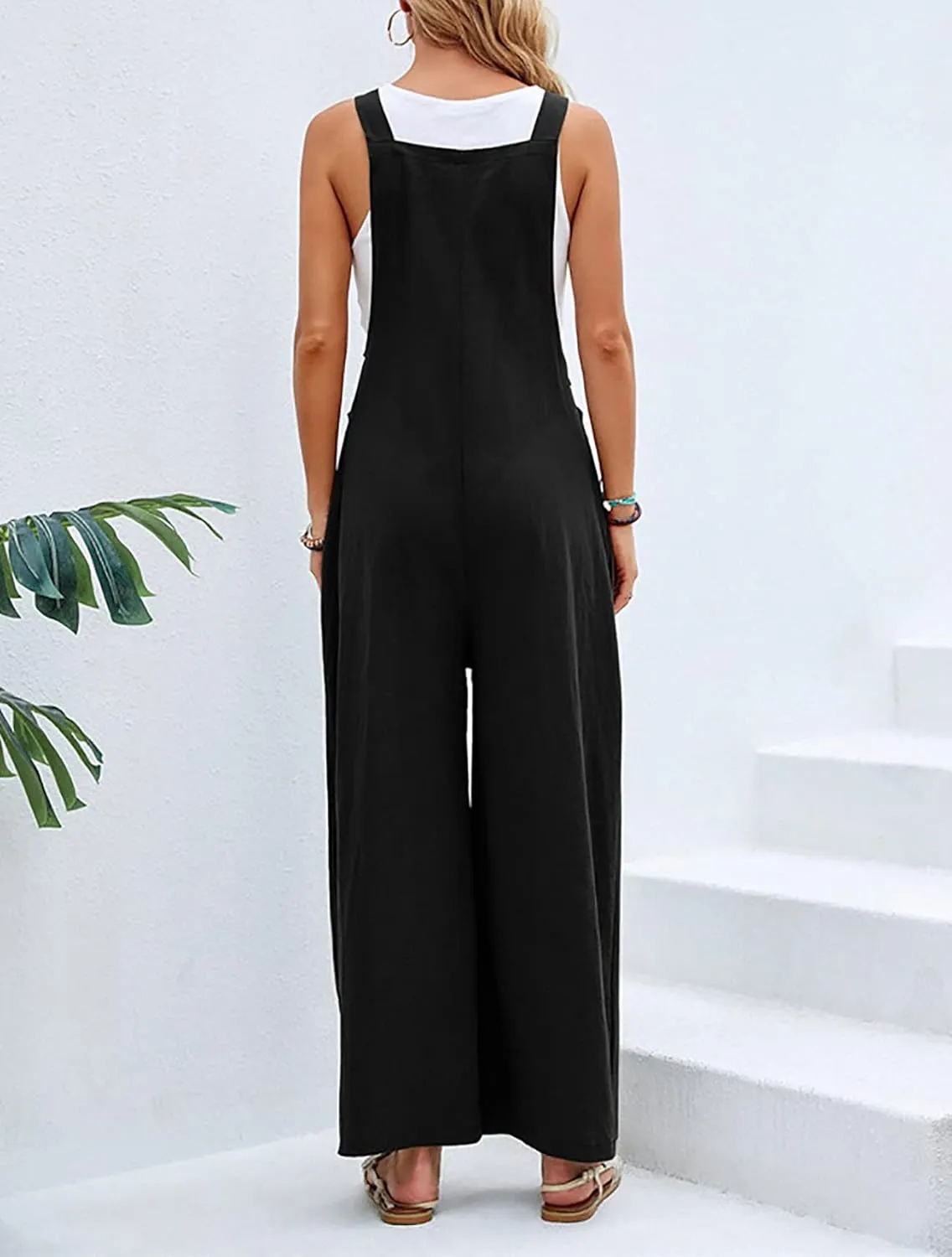 Overalls for Women Wide Leg Casual Cotton Linen Baggy Loose Maternity Summer Beach Jumpsuits Romper