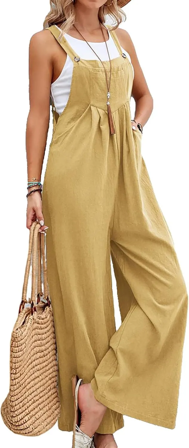 Overalls for Women Wide Leg Casual Cotton Linen Baggy Loose Maternity Summer Beach Jumpsuits Romper