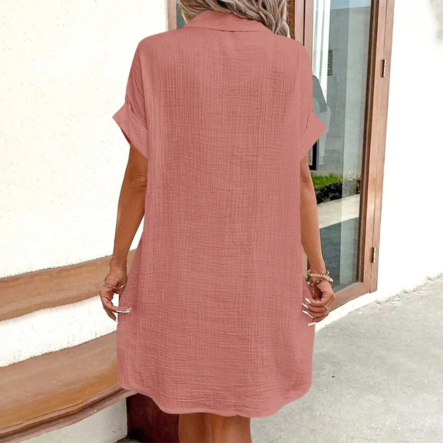 Palaver Summer Dresses for Women 2025 Casual Button Down Short Sleeve Tshirt Dress Boho Vacation Midi Dresses with Pockets