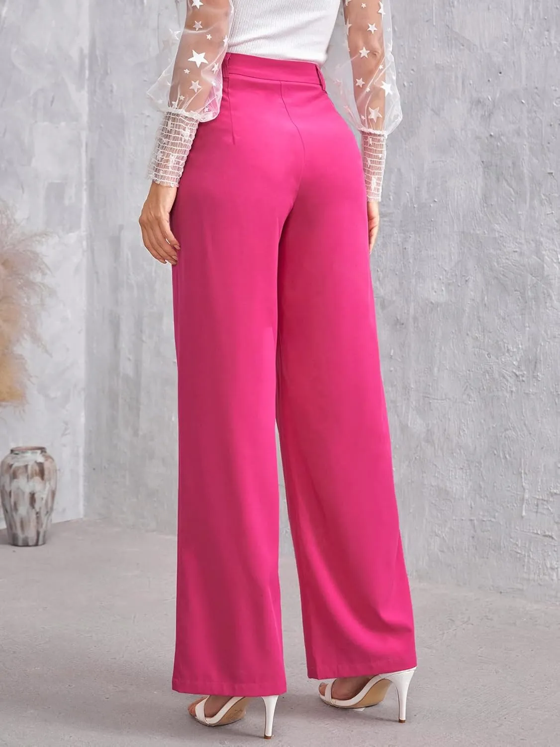 Pants for Women - Solid Zip Up Straight Leg Pants (Color : Hot Pink, Size : Small)