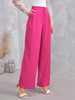 Pants for Women - Solid Zip Up Straight Leg Pants (Color : Hot Pink, Size : Small)