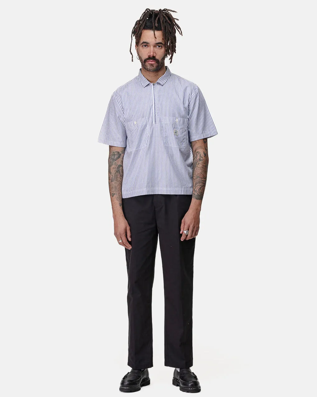 Parts & Service Half Zip Work Shirt - Hickory Stripe