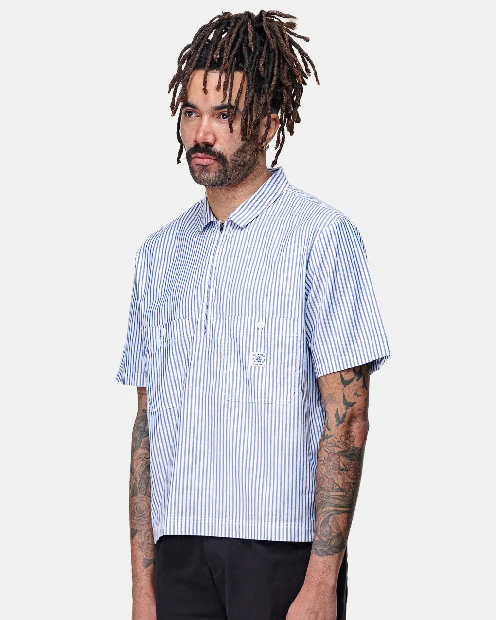 Parts & Service Half Zip Work Shirt - Hickory Stripe