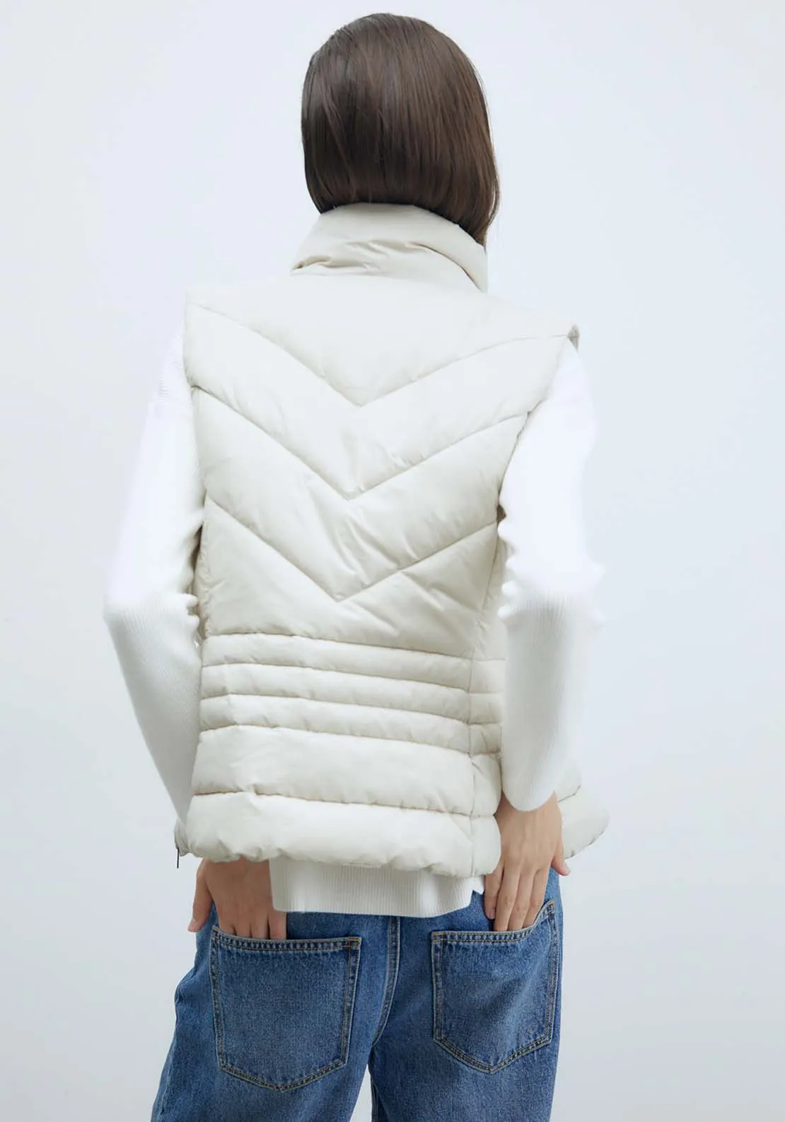 Plain Short Gilet - Ecru