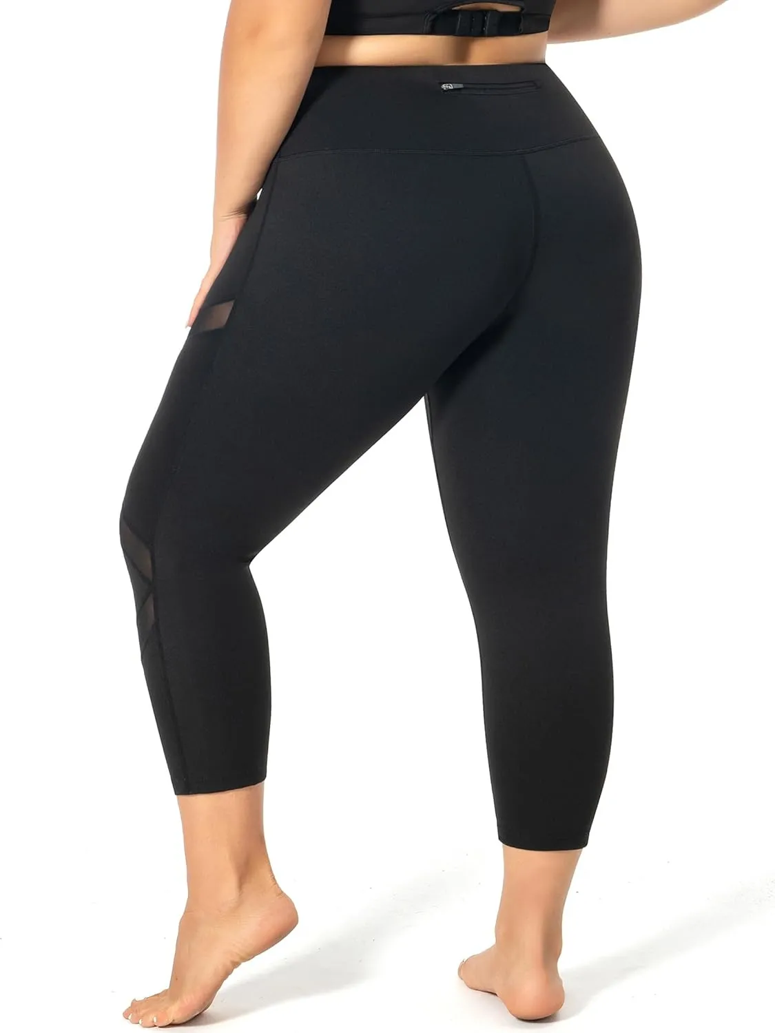 Plus Size Leggings for Women with Pockets Stretchy, L-5XL Tummy Control High Waist Workout Black Mesh Yoga Pants