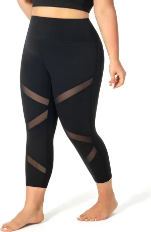 Plus Size Leggings for Women with Pockets Stretchy, L-5XL Tummy Control High Waist Workout Black Mesh Yoga Pants
