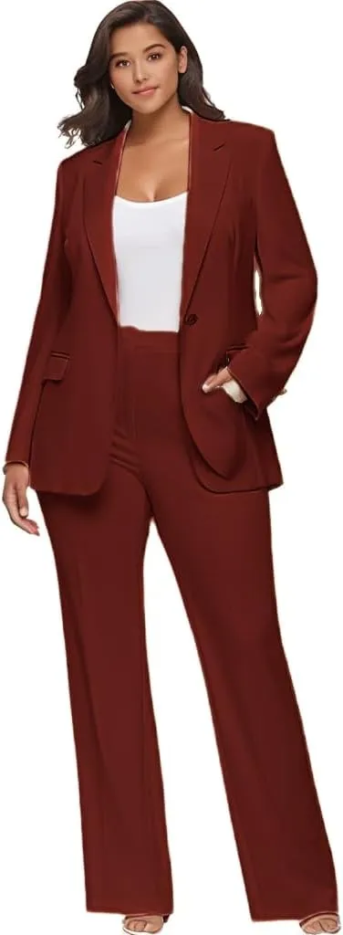 Plus Size Womens Suitng Tuxedo 2 Piece Business Set Pant Suits for Women Dressy for Wedding Guest