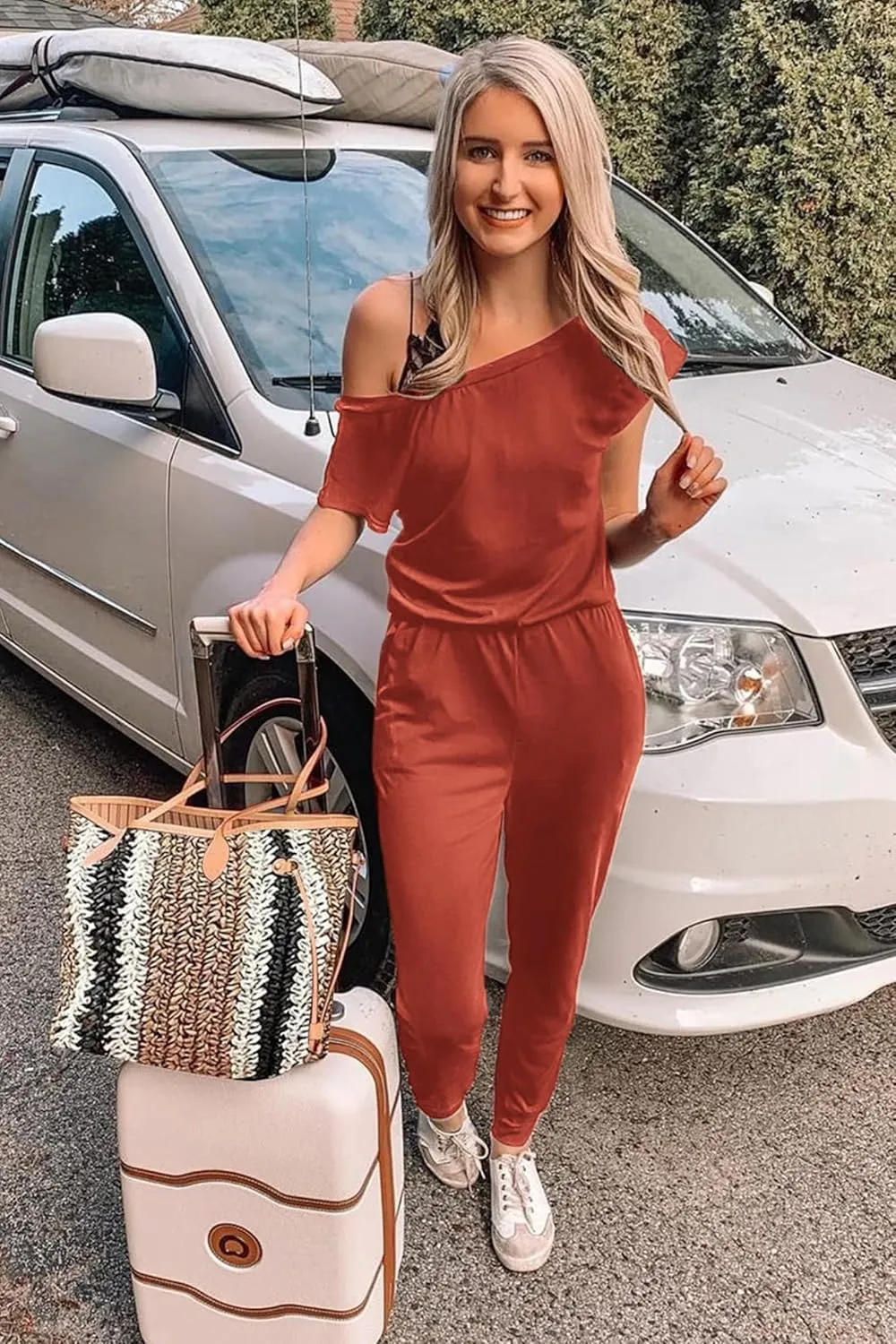 PRETTYGARDEN Jumpsuits for Women 2025 Summer Dressy Off Shoulder Romper Spring Vacation Travel Lounge Outfits Clothes