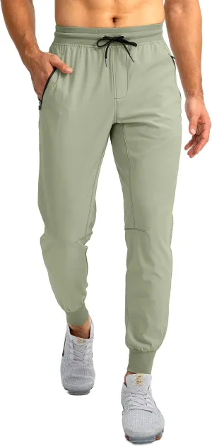 Pudolla Men's Lightweight Jogger Pants Workout Gym Running Pants with Zipper Pockets for Athletic Casual