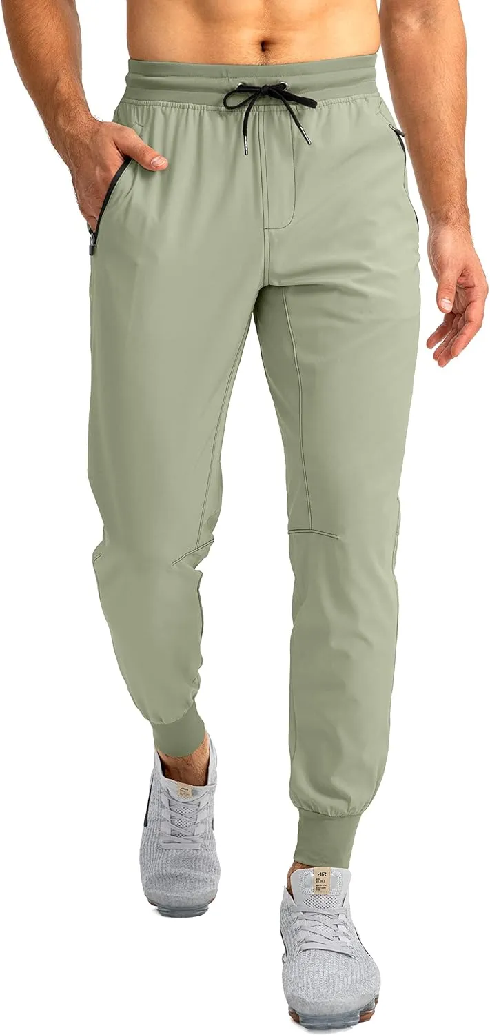 Pudolla Men's Lightweight Jogger Pants Workout Gym Running Pants with Zipper Pockets for Athletic Casual