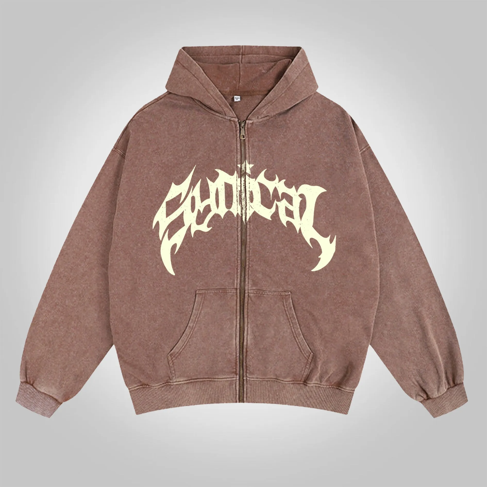 Puff Print Sun Faded Reborn Graphic Zip Up Hoodie