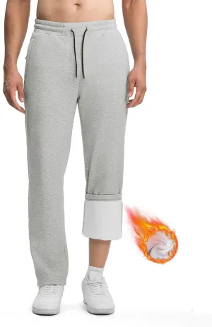 Rdruko Men's Fleece Sweatpants Straight Leg Athletic Yoga Lounge Pants Open Bottom Casual Jersey Pants with Zipper Pockets