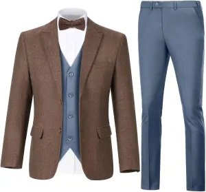 Retro 3 Piece Suit Tweed Herringbone Suit Jacket 2 Button Slim Fit Groom Men Formal Suit Vest Dress Pants Prom Tuxedo