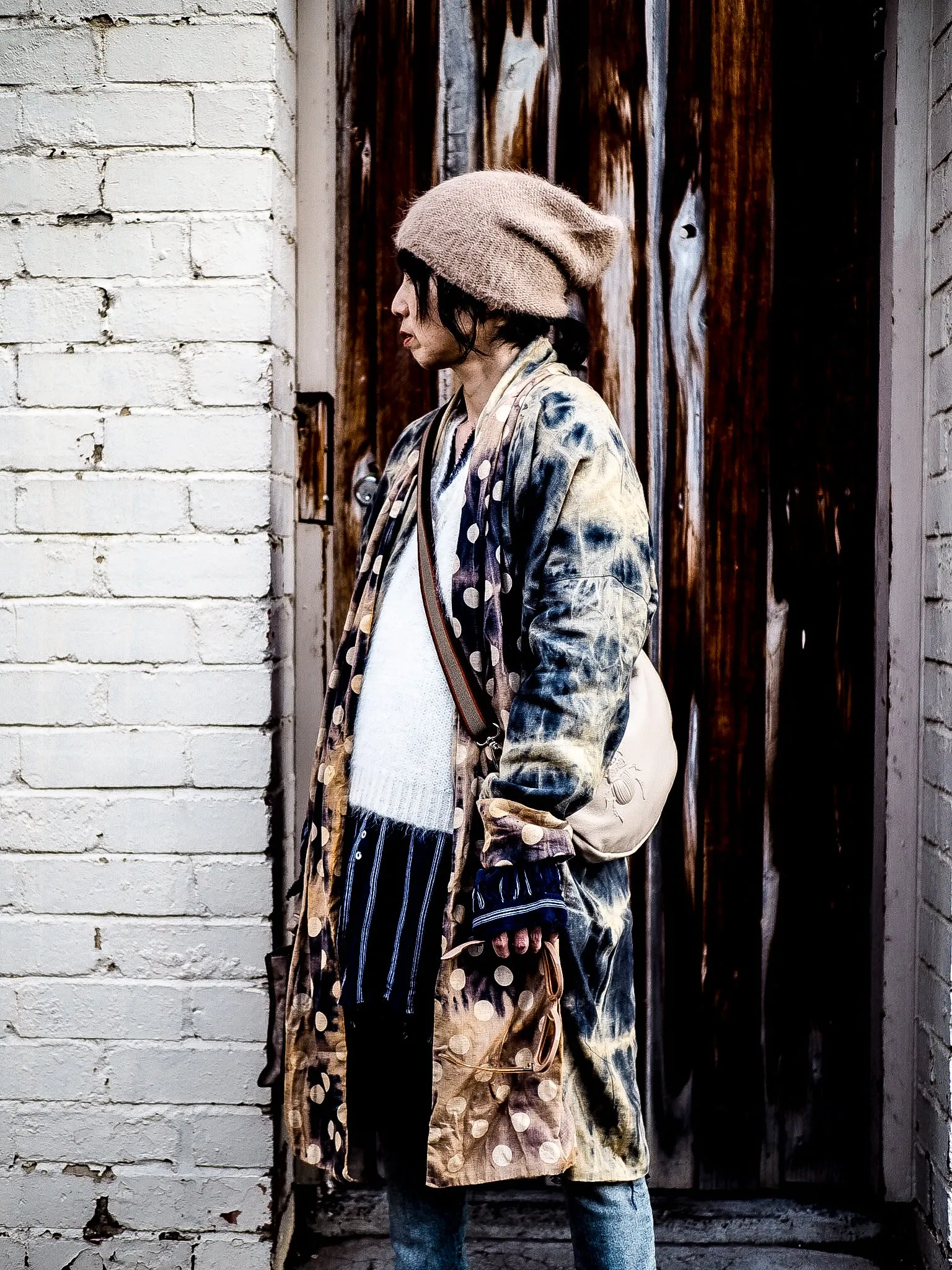 Reversible cocoon coat (Linen) - Acid wash blue