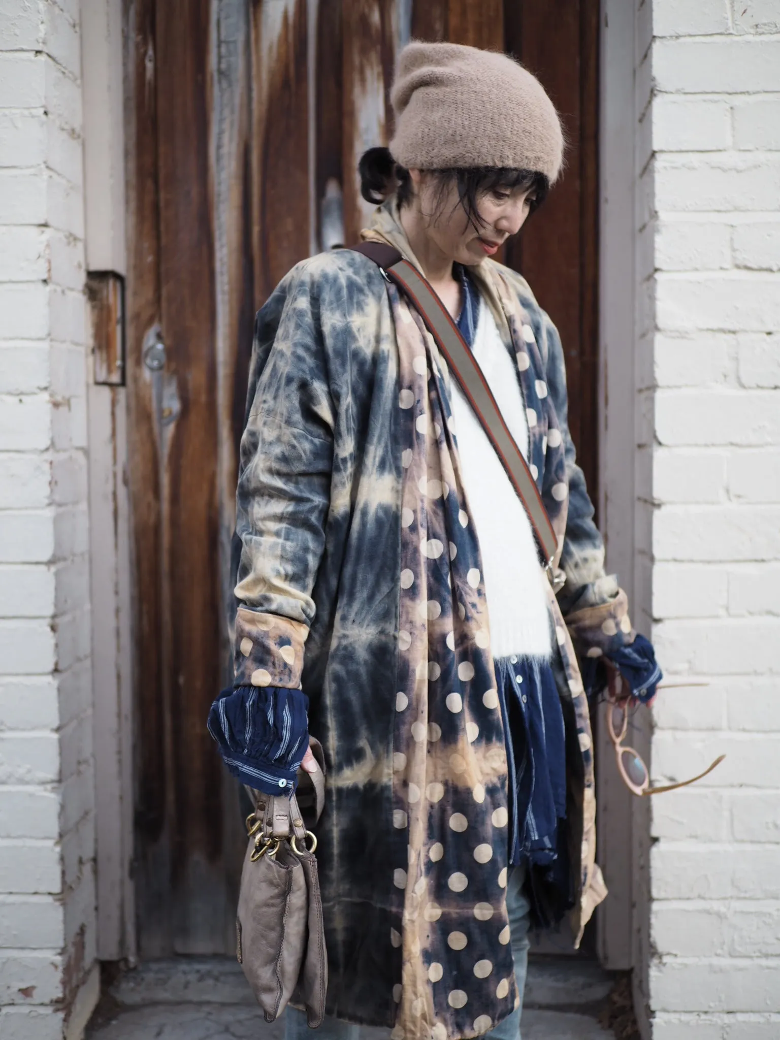 Reversible cocoon coat (Linen) - Acid wash blue