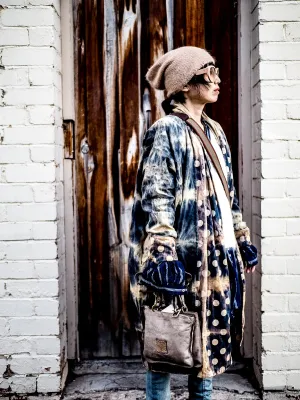 Reversible cocoon coat (Linen) - Acid wash blue
