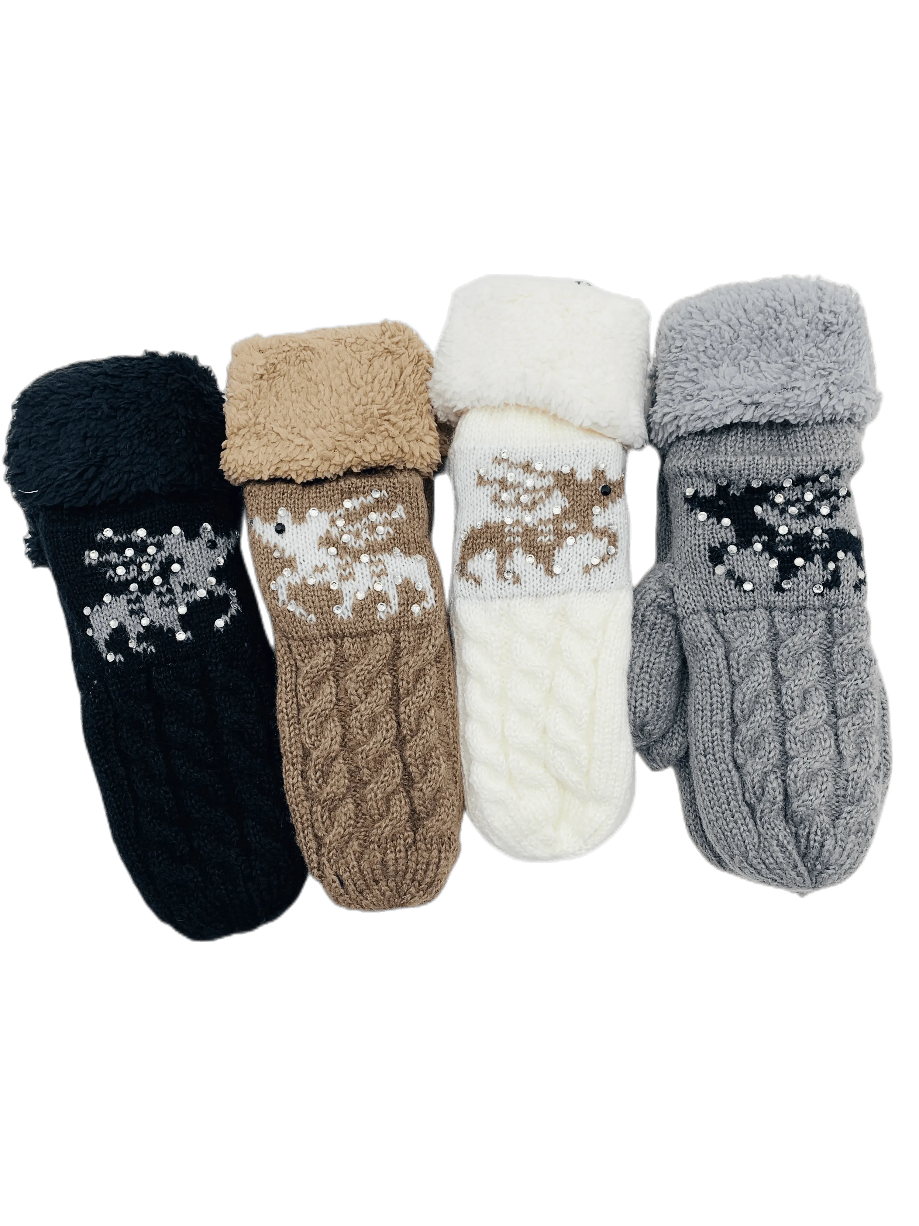 Reversible Reindeer & Sherpa Fleece Mittens