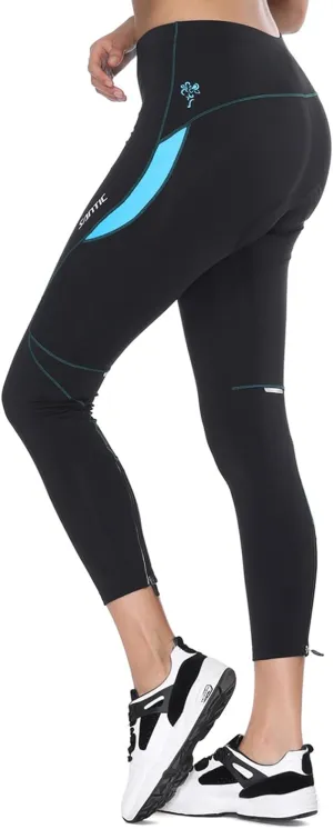 Santic Women's Bike Pants 4D Padded Cycling Tights High Waisted Bicycle Trousers with Pockets Biking Apparel UPF 50 