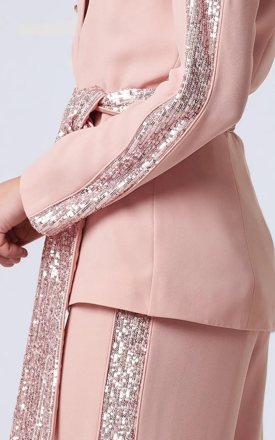 Sequin Suits for Women Wedding Guest Patchwork 2 Piece Glitter Womens Suit with Belt Sparkly Sexy Women Pants Suit