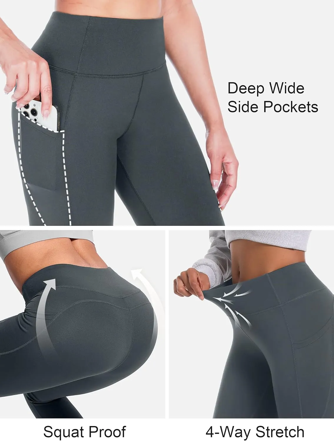 SEVEGO Women's 28"/31"/34" Fleece Lined Yoga Leggings Thermal High Waisted Workouts Pants with Pockets