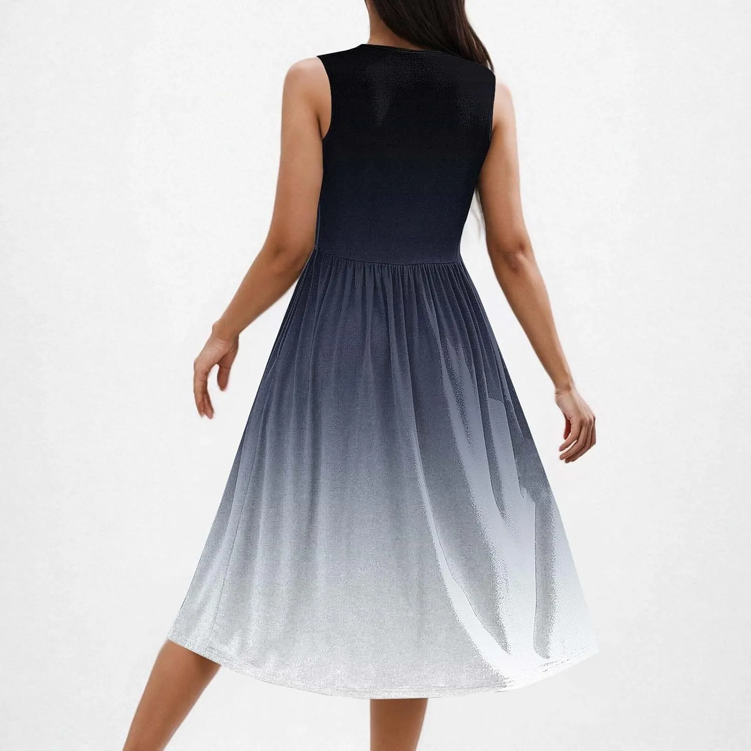 Sleeveless A-Line Beach Dress for Women Crewneck Midi Dresses Summer Casual Loose Flowy Tshirt Dress with Pockets