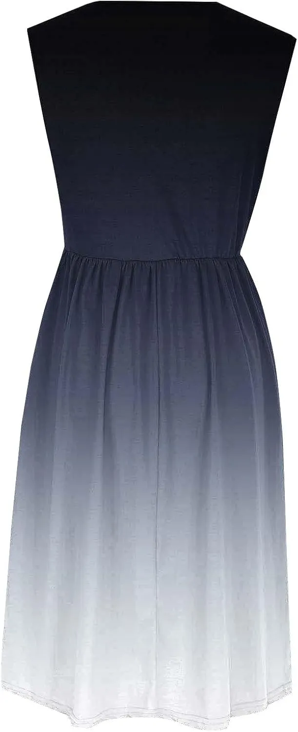 Sleeveless A-Line Beach Dress for Women Crewneck Midi Dresses Summer Casual Loose Flowy Tshirt Dress with Pockets