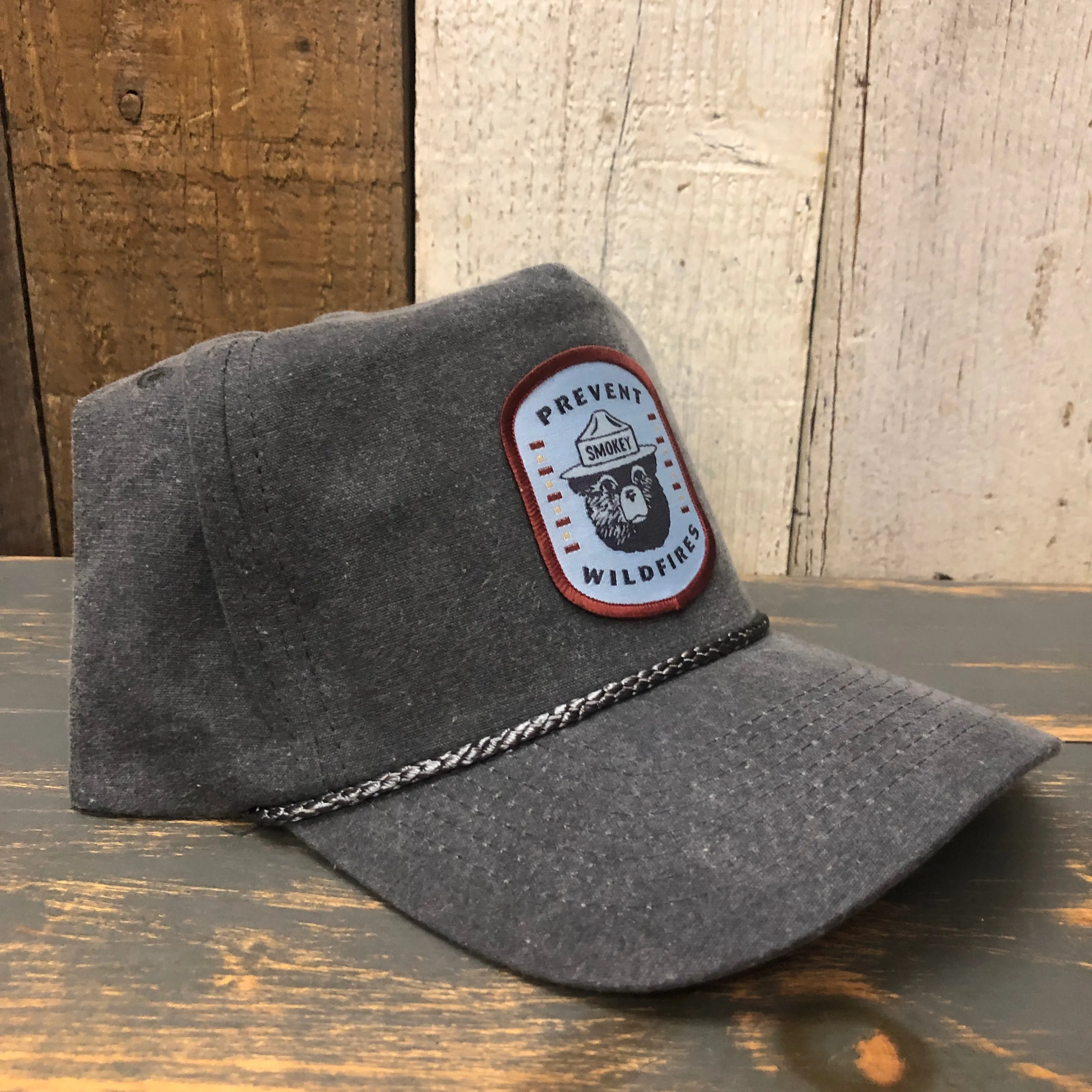SMOKEY BEAR / PREVENT WILDFIRES 5 panel Stone Washed Canvas 2-Tone - Sky/White Braid 5 panel Stone Washed Canvas 2-Tone - Indigo/Red Braid 5 panel Stone Washed Canvas Golf - Charcoal/Charcoal Braid