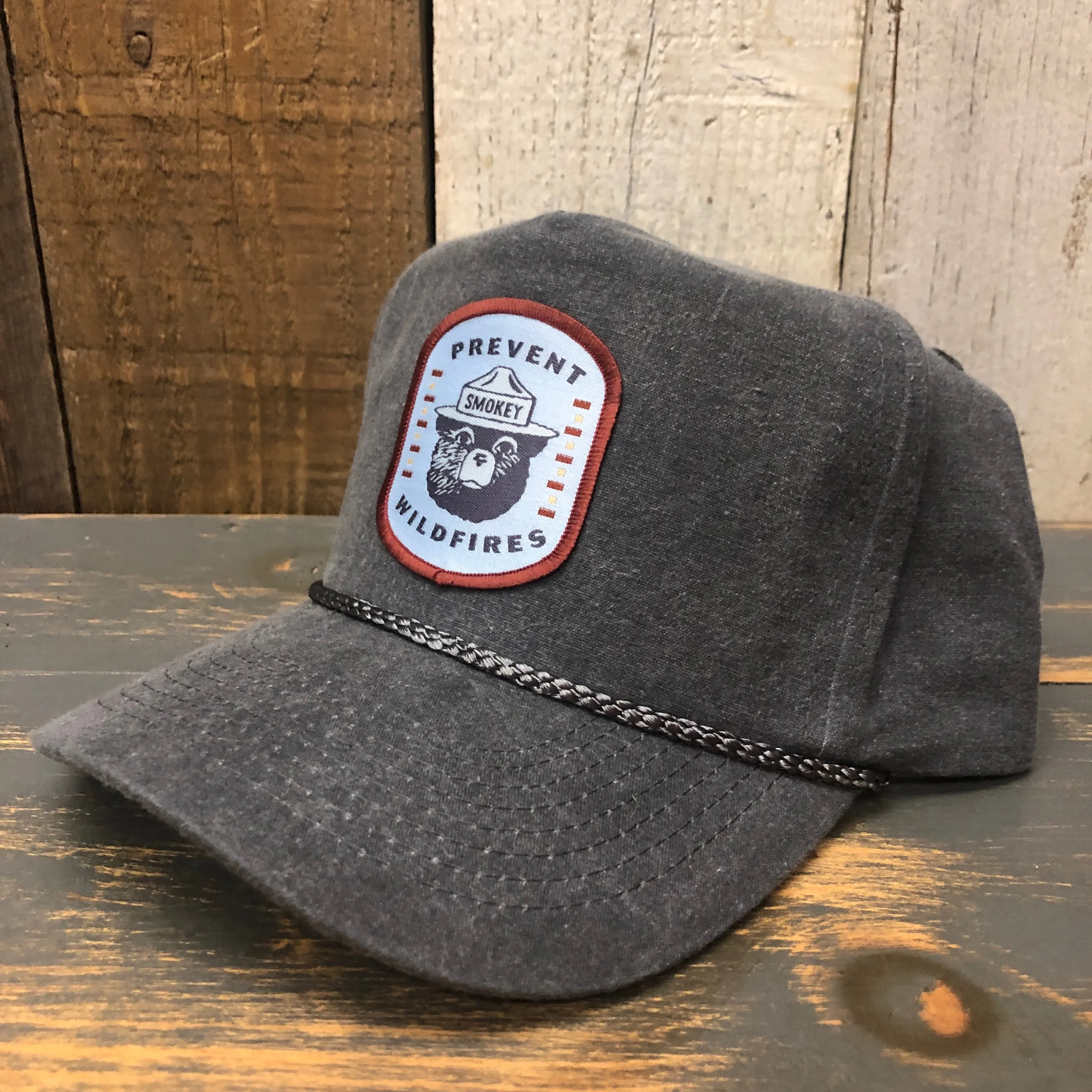 SMOKEY BEAR / PREVENT WILDFIRES 5 panel Stone Washed Canvas 2-Tone - Sky/White Braid 5 panel Stone Washed Canvas 2-Tone - Indigo/Red Braid 5 panel Stone Washed Canvas Golf - Charcoal/Charcoal Braid