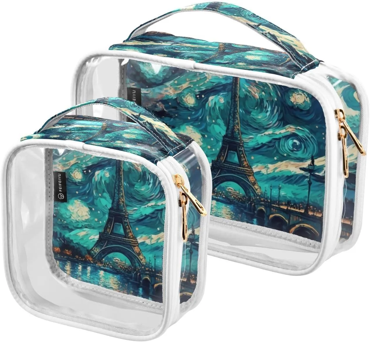Starrys-night-background 2 Pack Clear Toiletry Bag Women Men, Portable Waterproof Clear Pouch, Cosmetic Bag with Double Zippers Large Opening Traveling with Handle for Bathroom Traveling Vacation Orga
