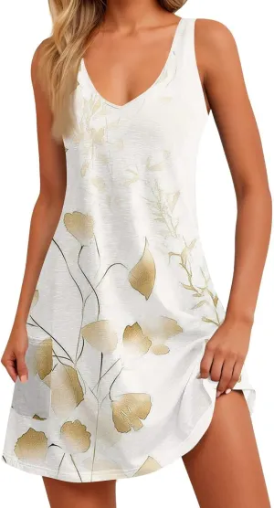Summer Dress Summer Dresses for Women Beach Boho Sleeveless Vintage Floral Flowy Pocket Tshirt Tank Sundresses