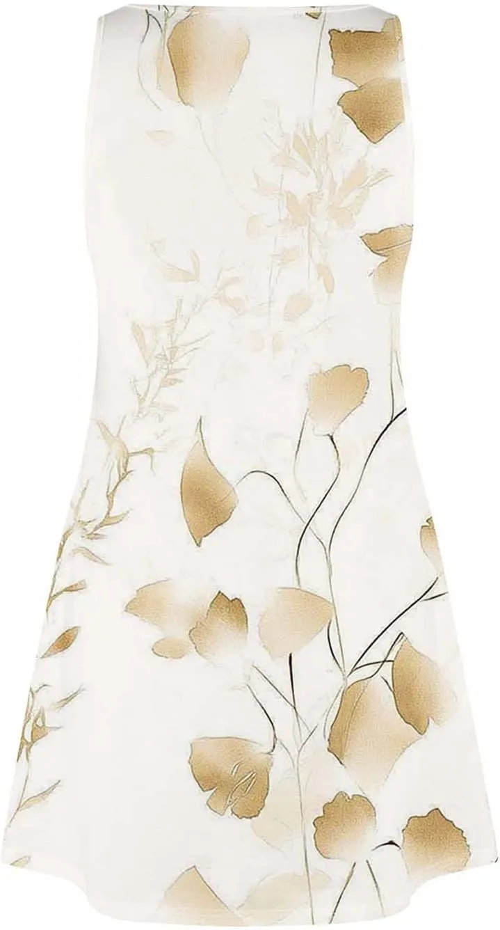 Summer Dress Summer Dresses for Women Beach Boho Sleeveless Vintage Floral Flowy Pocket Tshirt Tank Sundresses