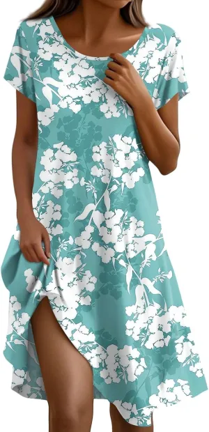 Summer Dresses for Women 2025 Casual Comfy Crew Neck Short Sleeve T Shirt Dress Beach Fashion Vacation Sundresses