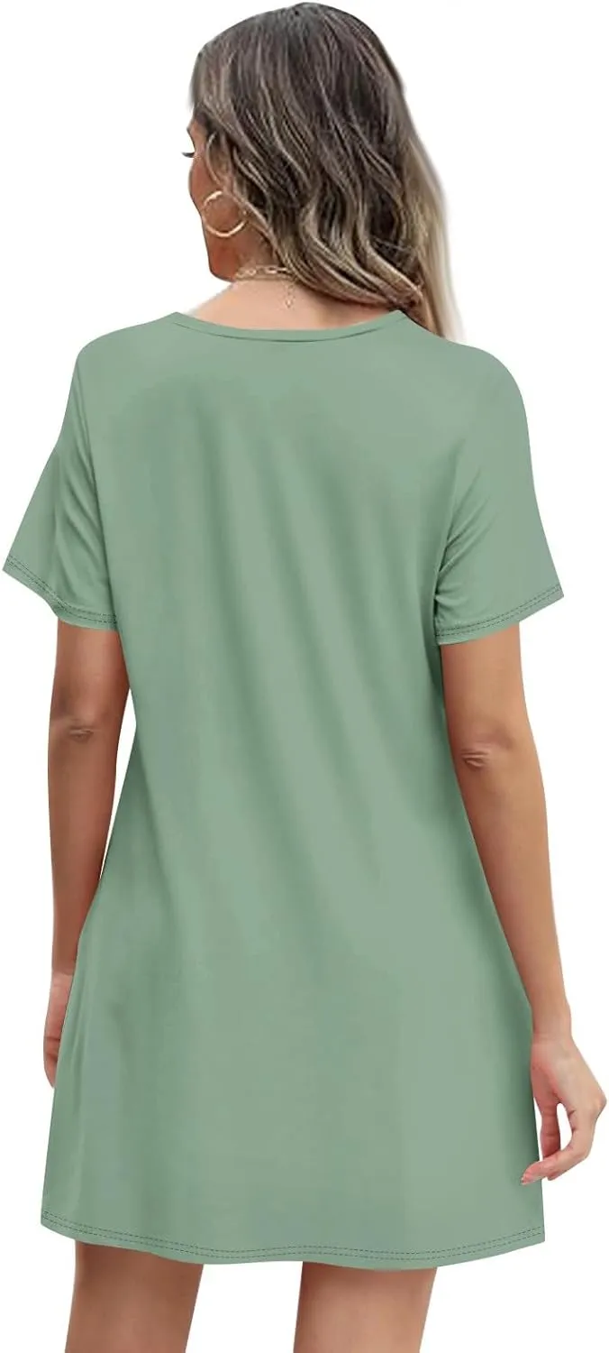 Summer Dresses for Women 2025 Casual T Shirt Dresses Crew Neck Floral Short Sleeve Dress Pleated Front Beach Dress