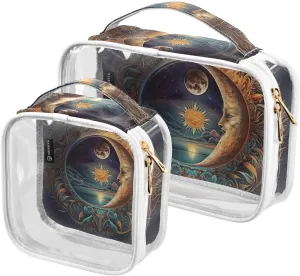 Sun-moon 2 Pack Clear Toiletry Bag Women Men, Portable Waterproof Clear Pouch, Cosmetic Bag with Double Zippers Large Opening Traveling with Handle for Bathroom Traveling Vacation Organizing